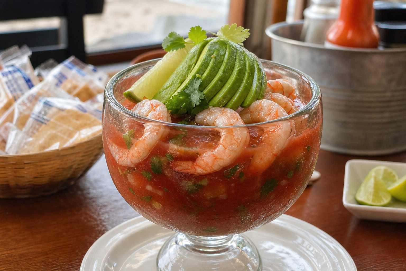Deli Vera: cóctel de camarón en copa bola con aguacate