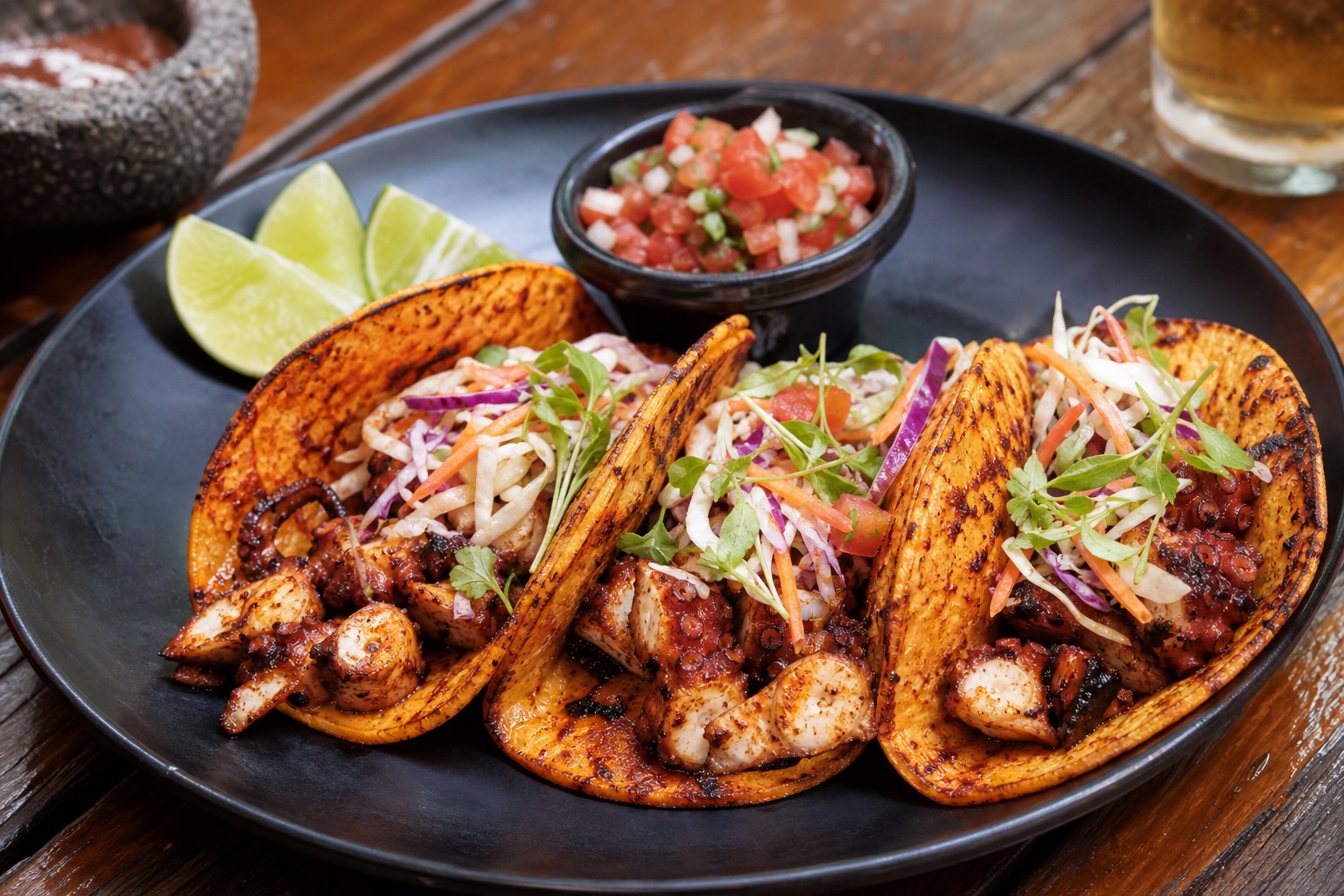 Fuego Naya: tacos de pulpo zarandeado a la plancha